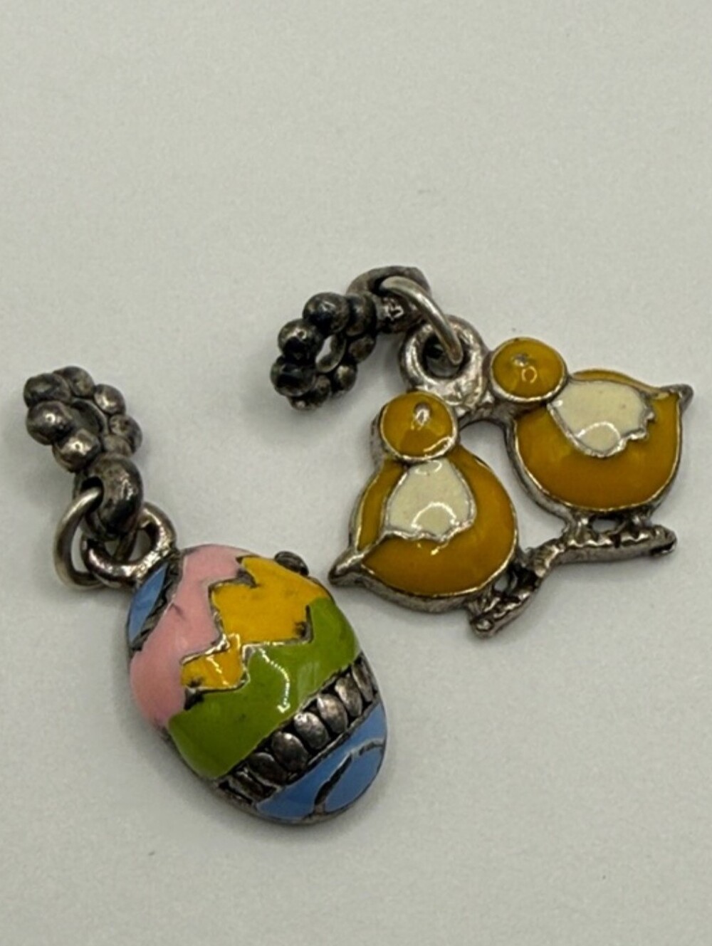 Yellow Chick and Multicolor Enamel Egg Charm Set